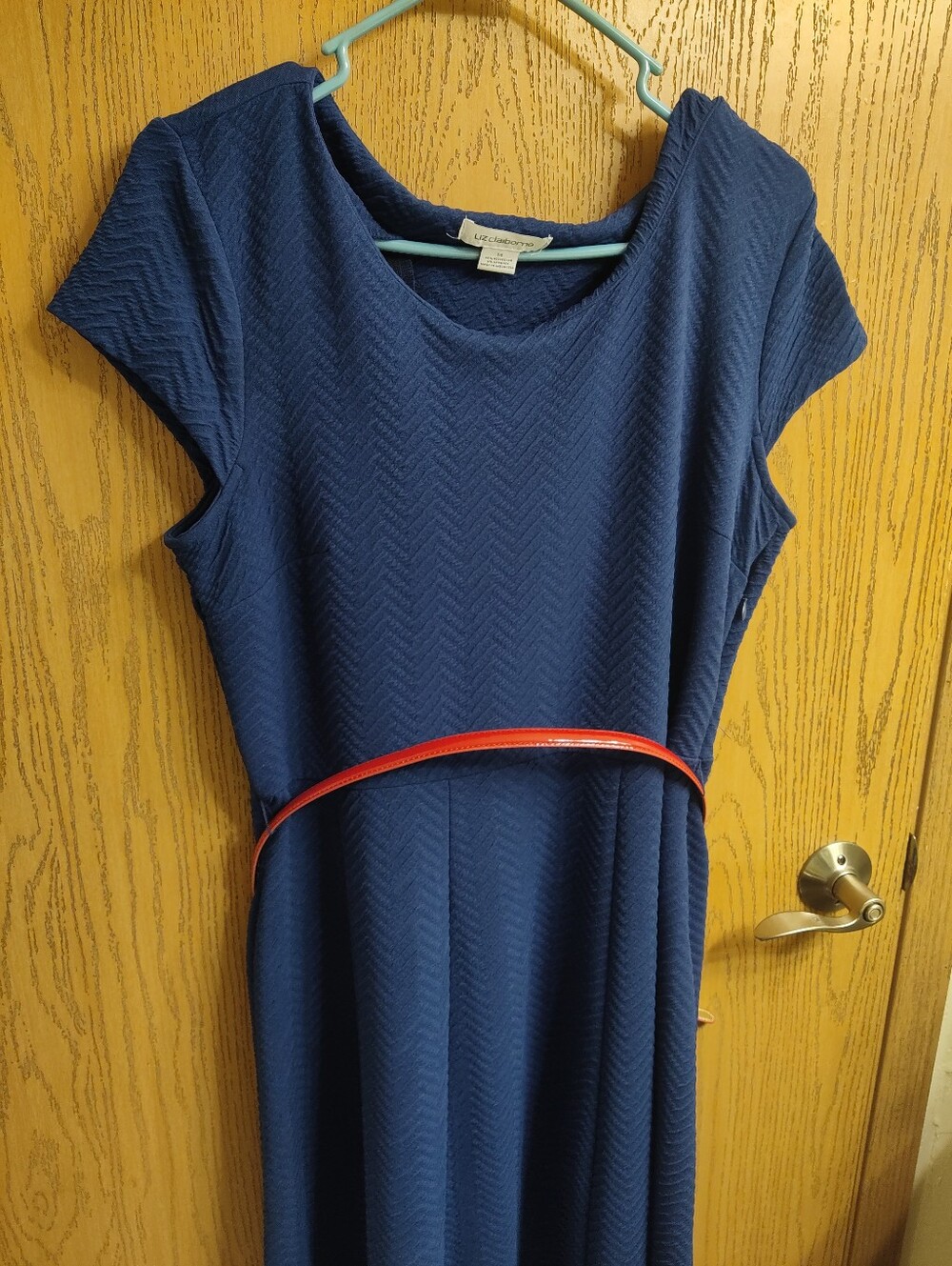 Liz Claiborne Navy Midi Dress with Red Belt